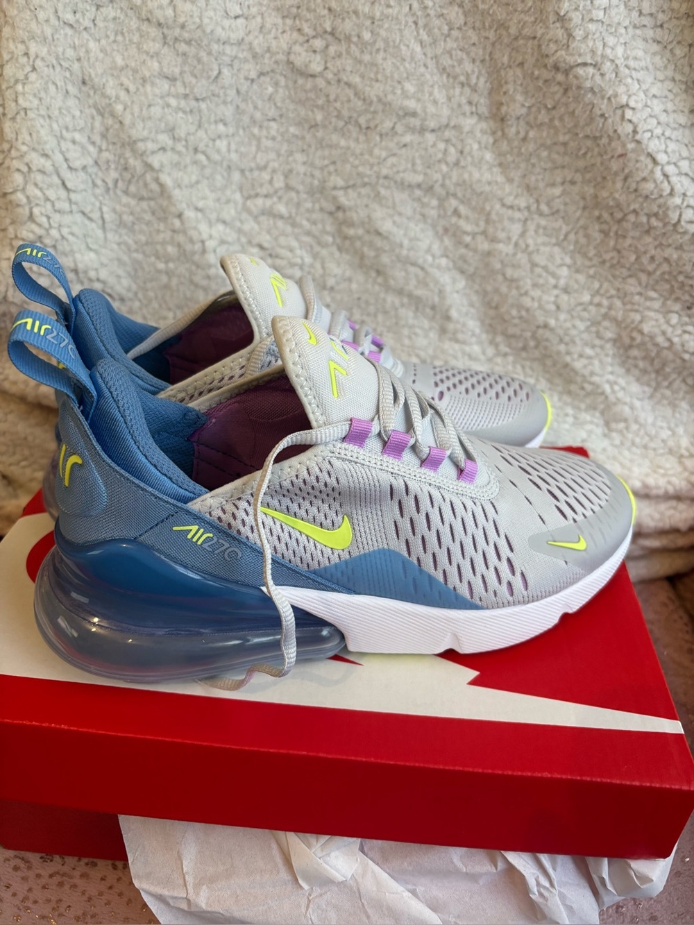 Nike Kids Air Max 270 Sneaker - White/Blue/Neon Yellow